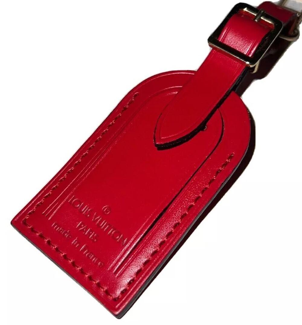 Louis Vuitton Red Leather Name Tag Goldtone Buckle Small France UEC ⭐️